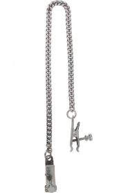 Adjustable Duck Bill Nipple Clamps With Jewel Chain Silver
