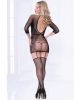 Seamless Floral Pattern Bodystocking Dress Black O/S