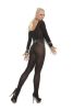 Long Sleeves Bodystocking Open Crotch Black Qn