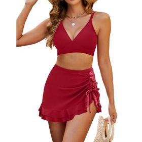 Split Bikini Cover Belly Slimming Swimsuit Suit (Option: Red-M)
