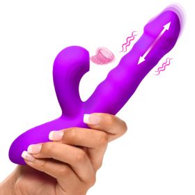 Thrusting and Sucking Silicone Rabbit Vibrator (Color: purple)