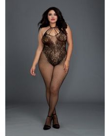 Fishnet Bodystocking W/knitted Teddy Design Black O/s (size: Queen)