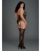 Lace Halter Teddy Bodystocking Garters & Thigh Highs Black O/S