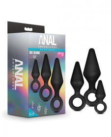 Blush Anal Adventures Platinum Silicone Plug Kit - Black (Option: Loop)