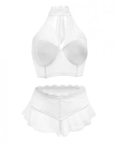 Premiere Embroidered Halter Bra & Panty White (size: 2X)