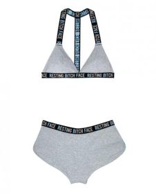 Vibes Resting Bitch Face Bralette & Retro Shorts Gray (size: L/Xl)
