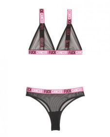 Vibes F*ck Cancer Bralette & Cheeky Panty Black (size: L/Xl)