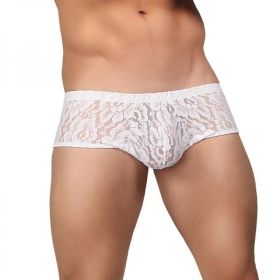 Male Power Mini Shorts Stretch Lace White (size: small)
