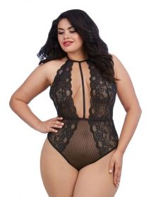 Stretch Lace, Mesh Teddy Diamond Black O/S (size: Queen)