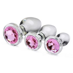 Pink Heart Anal Plug Set (Option: Glass)