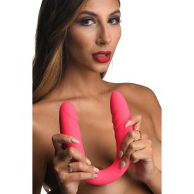 7X Double Down Silicone Double Dildo (Color: Hot Pink)