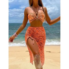 Womens 3-piece Mesh Split-print Swimsuit (Option: Orange Red-M)